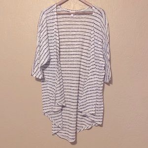 White and navy striped Lularoe knit kimono with handkerchief front